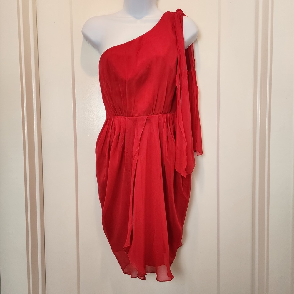 Alice + Olivia Silk Red Mini Dress ASO Swift S Draped One Shoulder Fairy Wedding